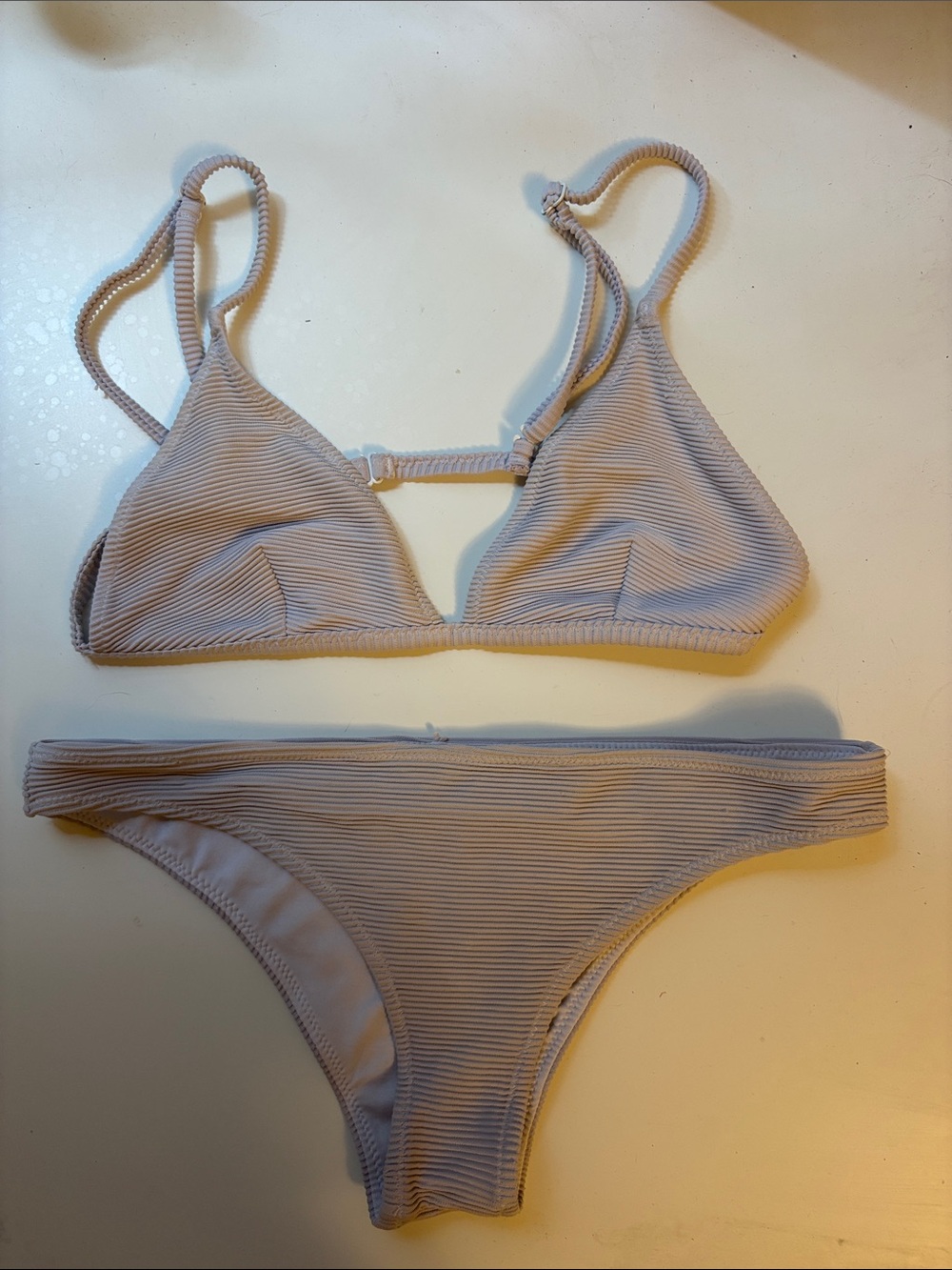 Ribbed Triangle Bikini Set in White